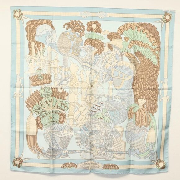 HERMES Carre 90 Scarf ""ARMETS PANACHE"" Silk Blue Auth 139211 - Picture 13 of 15